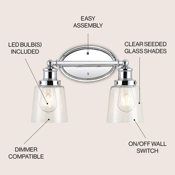 Beverly Iron/Seeded Glass Classic Cottage LED Vanity Light